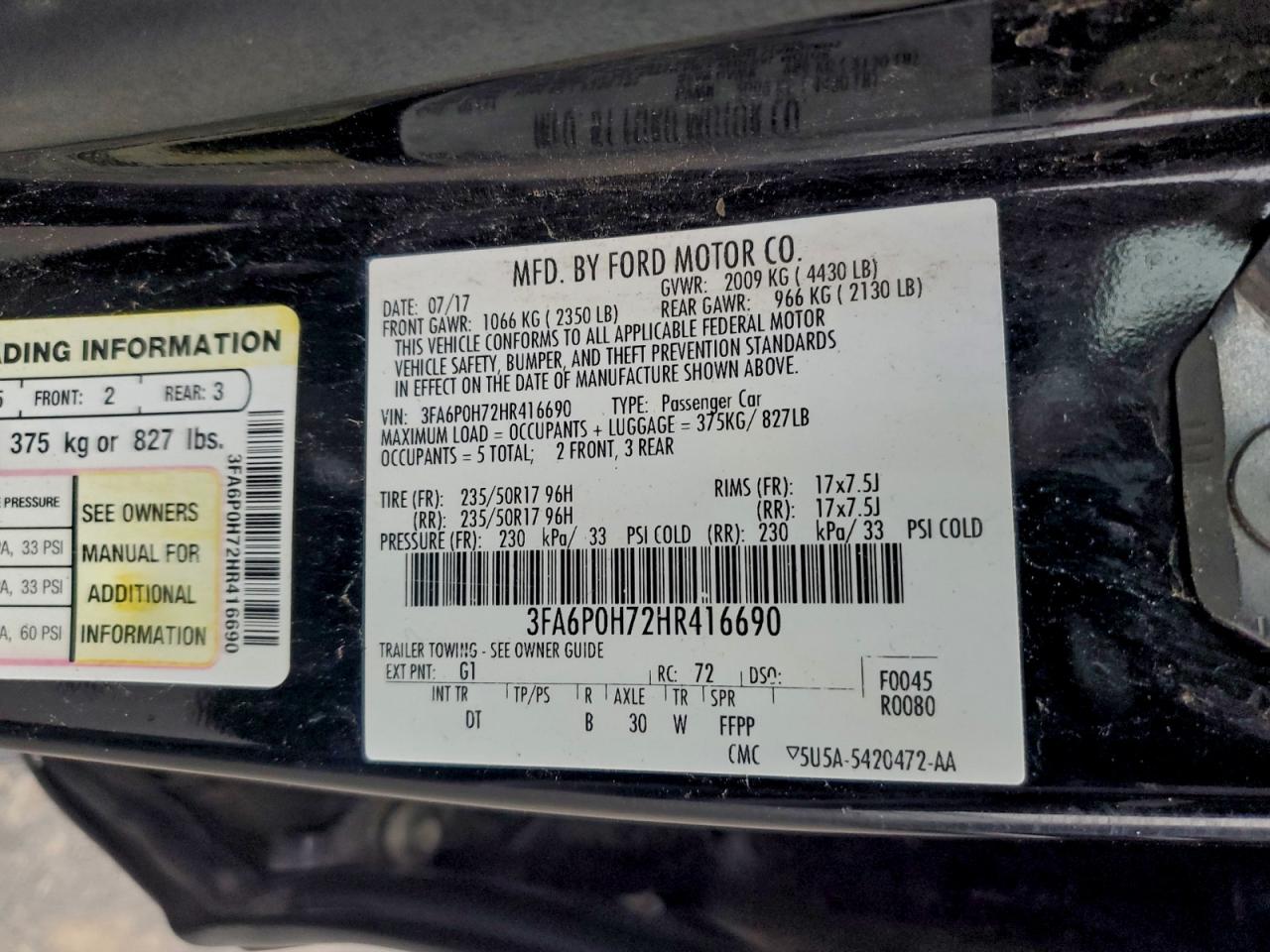 2017 Ford Fusion Se VIN: 3FA6P0H72HR416690 Lot: 94036295