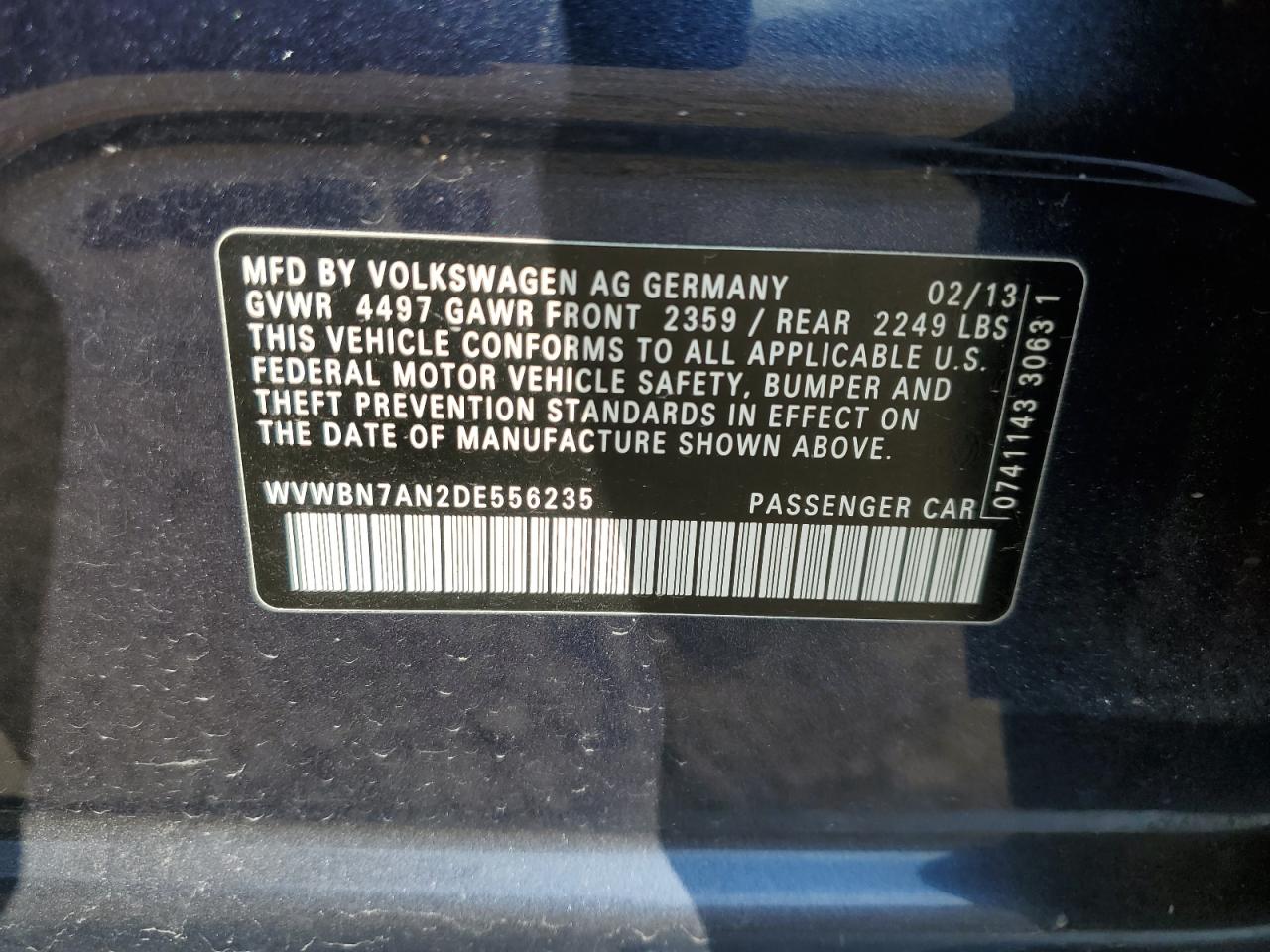 2013 Volkswagen Cc Sport VIN: WVWBN7AN2DE556235 Lot: 90255955