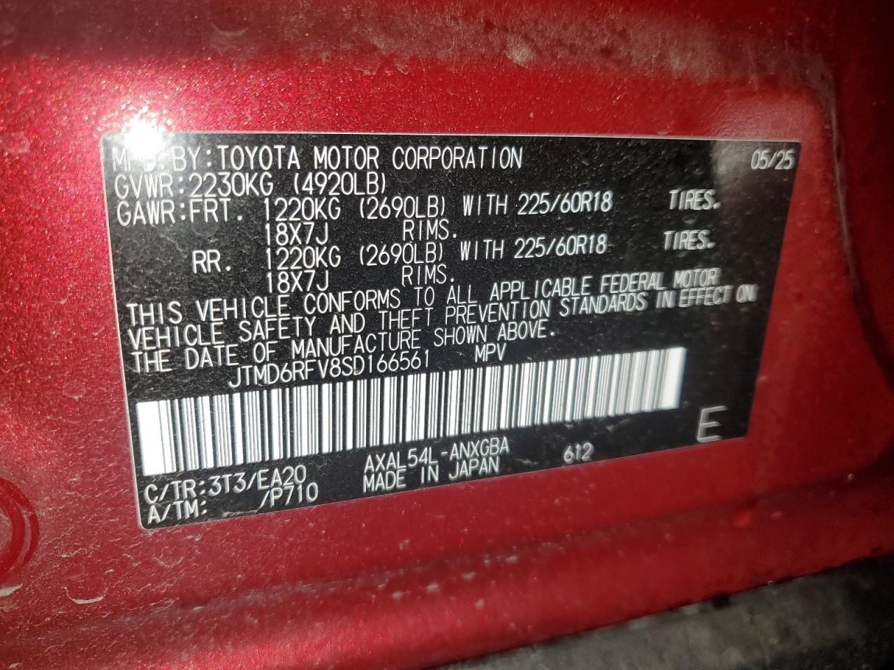 2025 Toyota Rav4 Limited VIN: JTMD6RFV8SD166561 Lot: 90462525