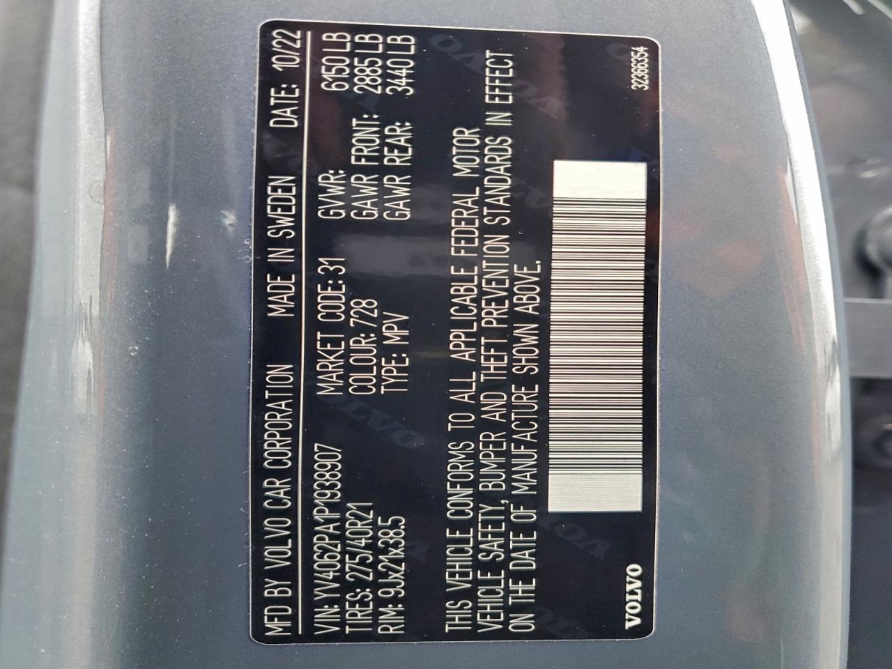 2023 Volvo Xc90 Ultimate VIN: YV4062PA1P1938907 Lot: 93233375