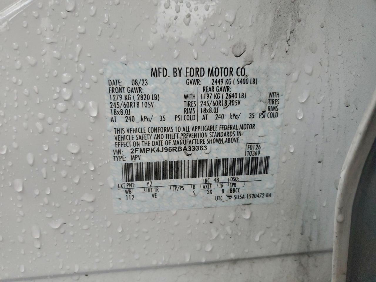 2024 Ford Edge Sel VIN: 2FMPK4J96RBA33363 Lot: 94269085