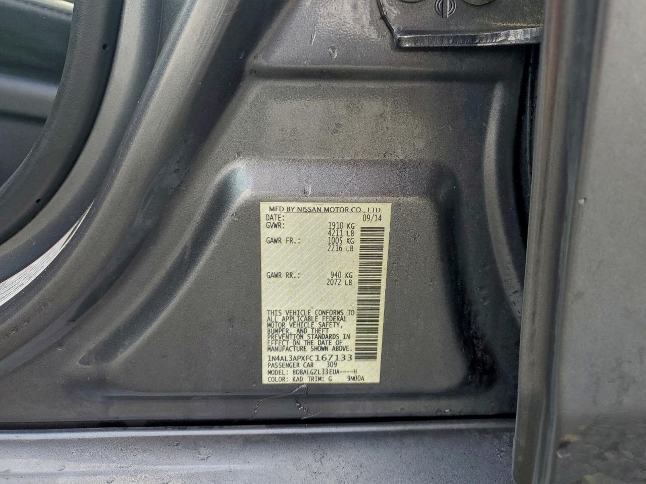 2015 Nissan Altima 2.5 VIN: 1N4AL3APXFC167133 Lot: 94586815