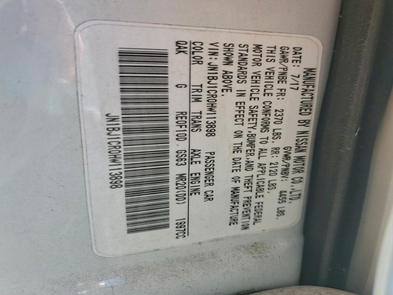 2017 Nissan Rogue Sport S VIN: JN1BJ1CR0HW113898 Lot: 93964005