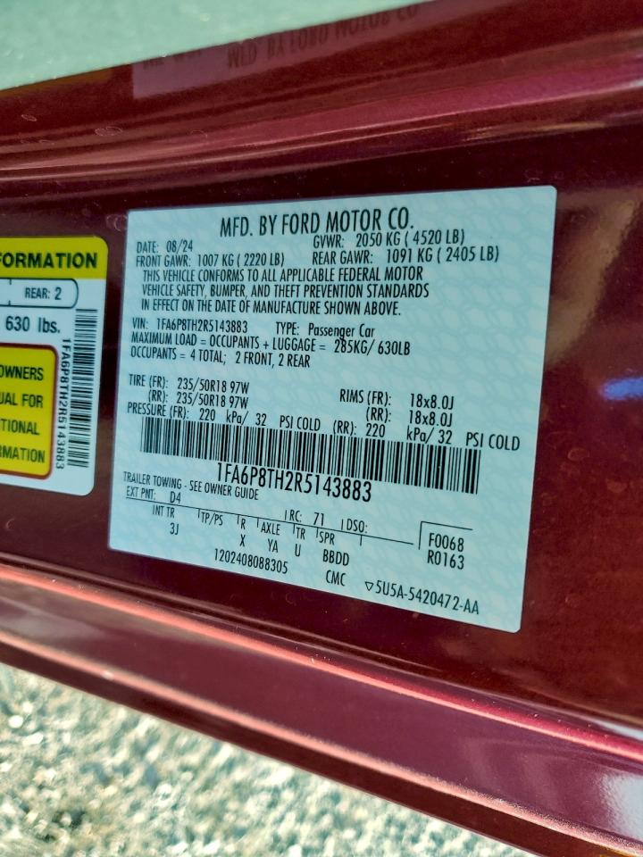 2024 Ford Mustang VIN: 1FA6P8TH2R5143883 Lot: 94542555
