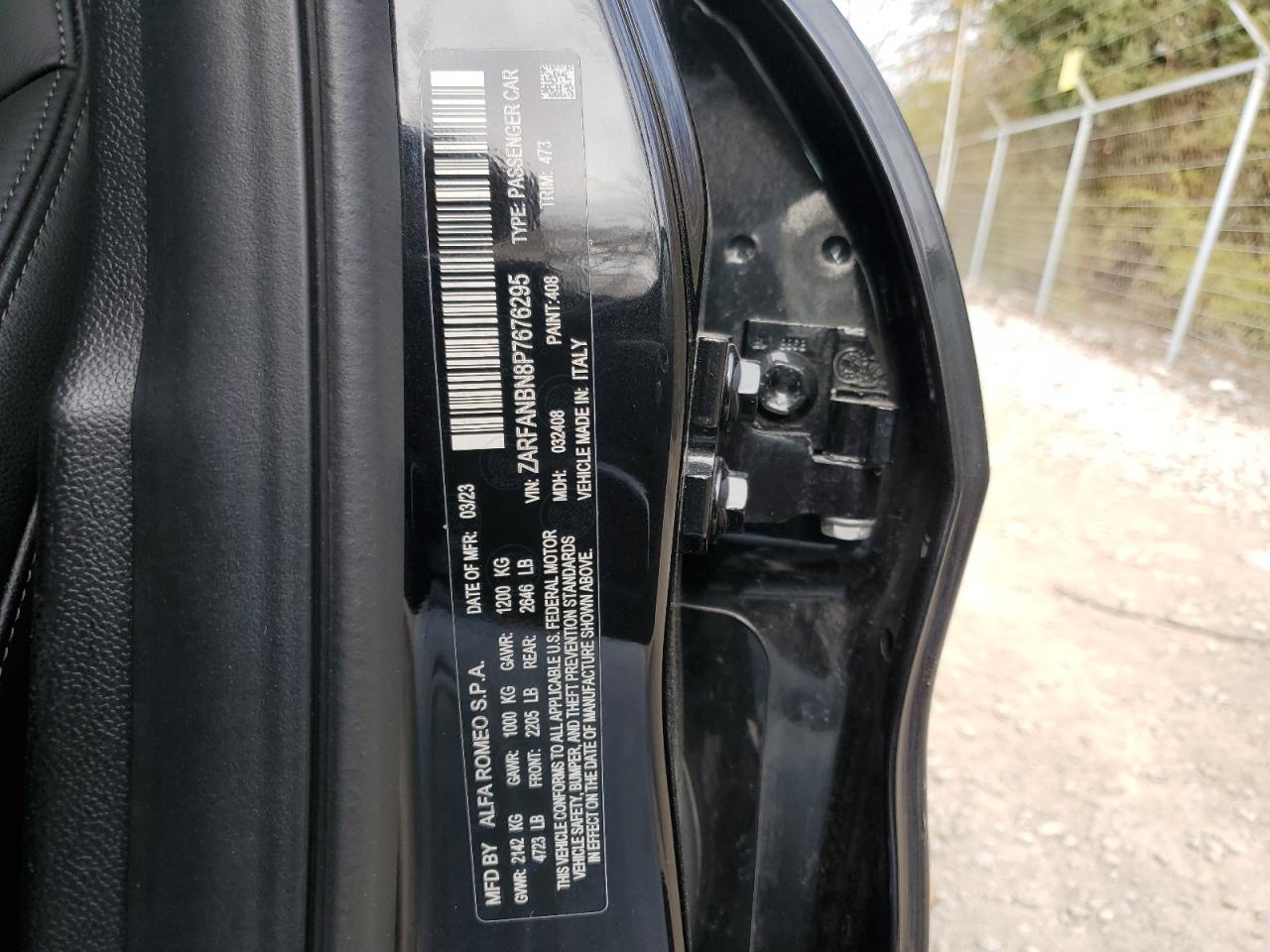 2023 Alfa Romeo Giulia Ti VIN: ZARFANBN8P7676295 Lot: 91426055