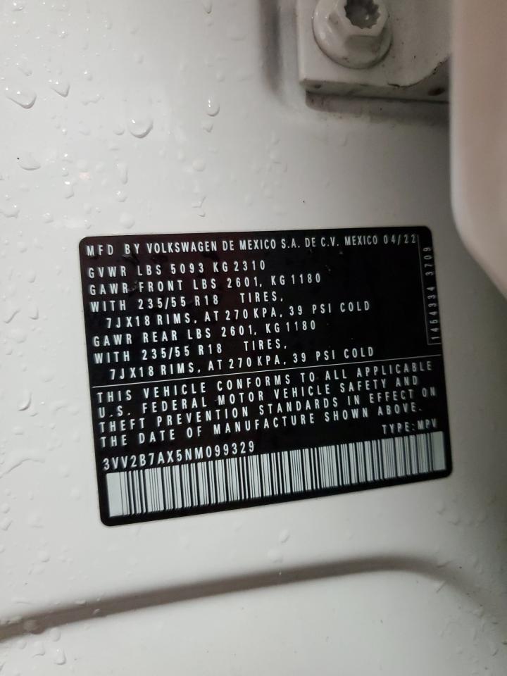 2022 Volkswagen Tiguan Se VIN: 3VV2B7AX5NM099329 Lot: 91879735