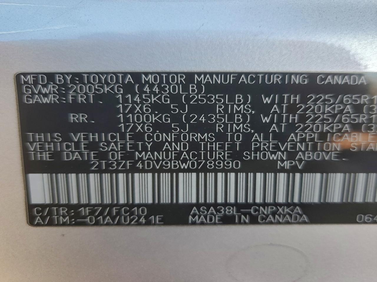 2011 Toyota Rav4 VIN: 078990 Lot: 94595015