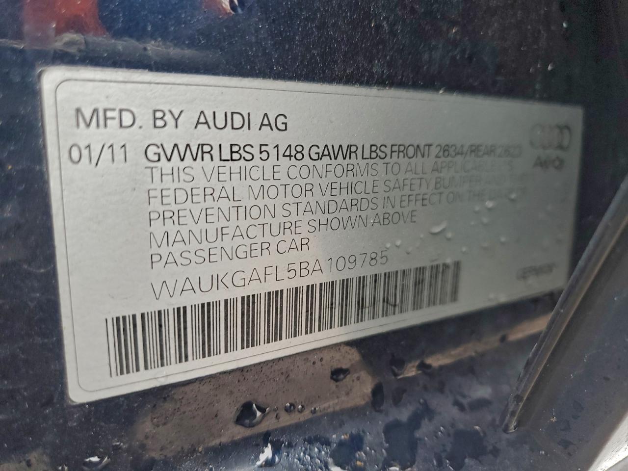 2011 Audi S4 Prestige VIN: WAUKGAFL5BA109785 Lot: 93851335