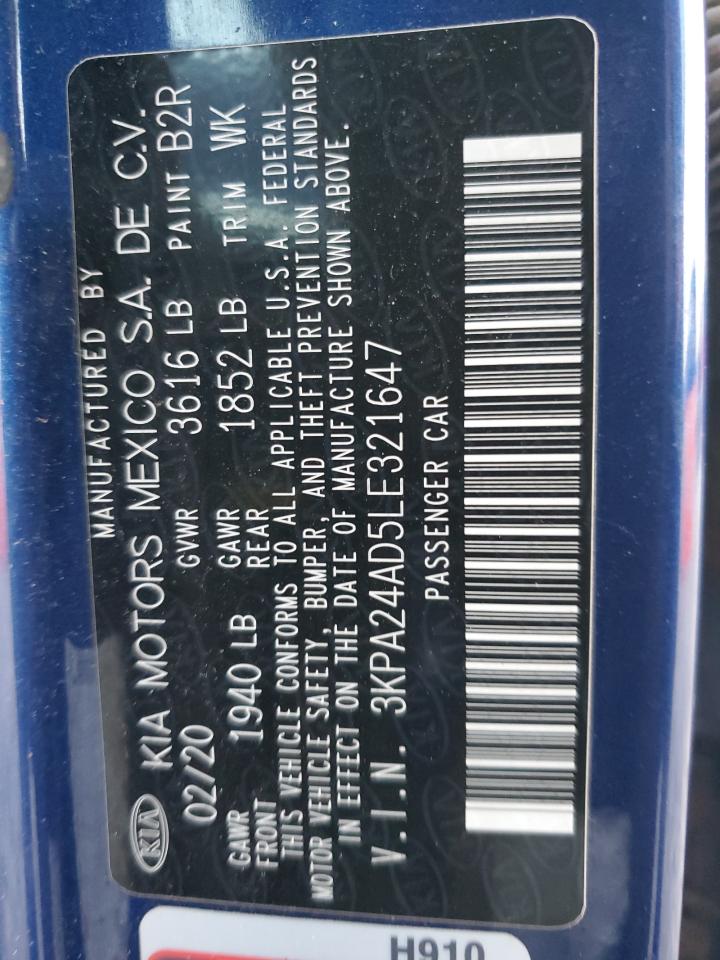 2020 Kia Rio Lx VIN: 3KPA24AD5LE321647 Lot: 92638215
