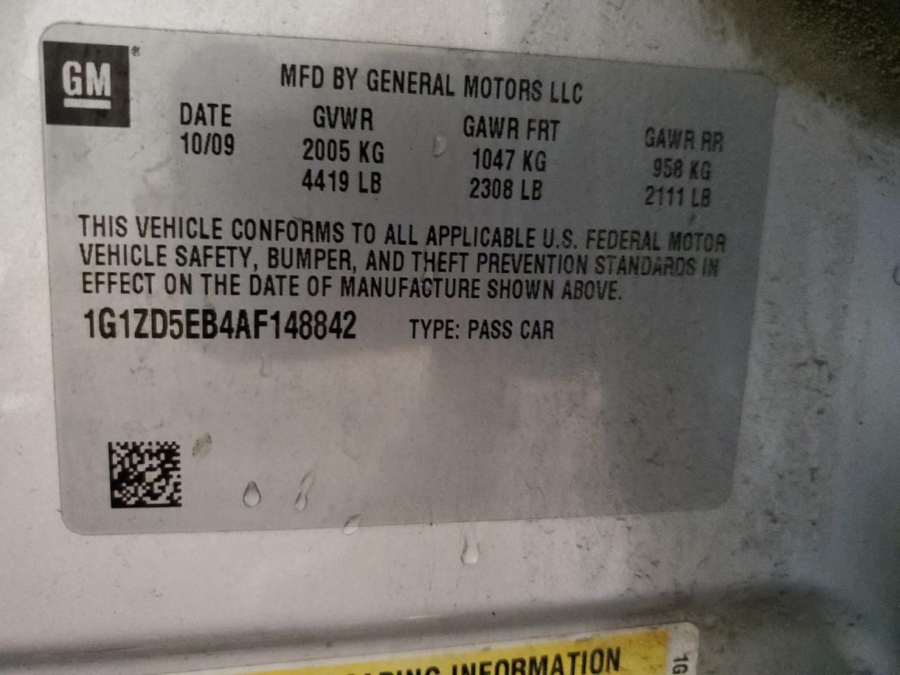 2010 Chevrolet Malibu 2Lt VIN: 1G1ZD5EB4AF148842 Lot: 91690615