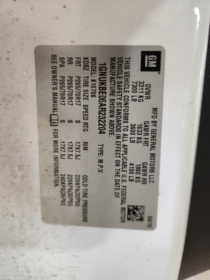 2010 Chevrolet Tahoe K1500 Lt VIN: 1GNUKBE06AR232204 Lot: 92591665