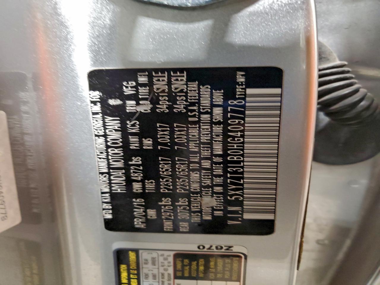 2017 Hyundai Santa Fe Sport VIN: 5XYZT3LB0HG409778 Lot: 94296305