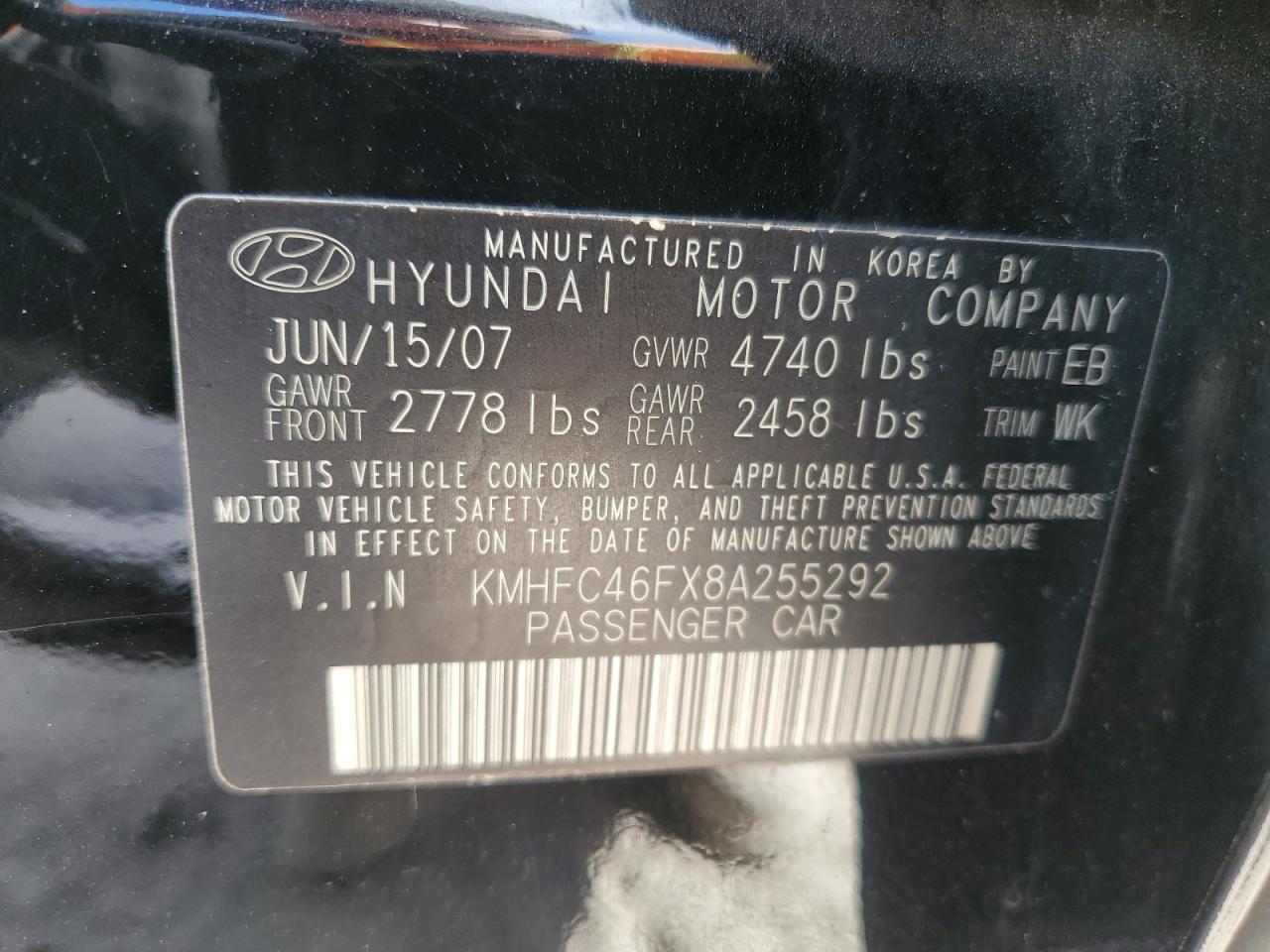 2008 Hyundai Azera Se VIN: KMHFC46FX8A255292 Lot: 93522305