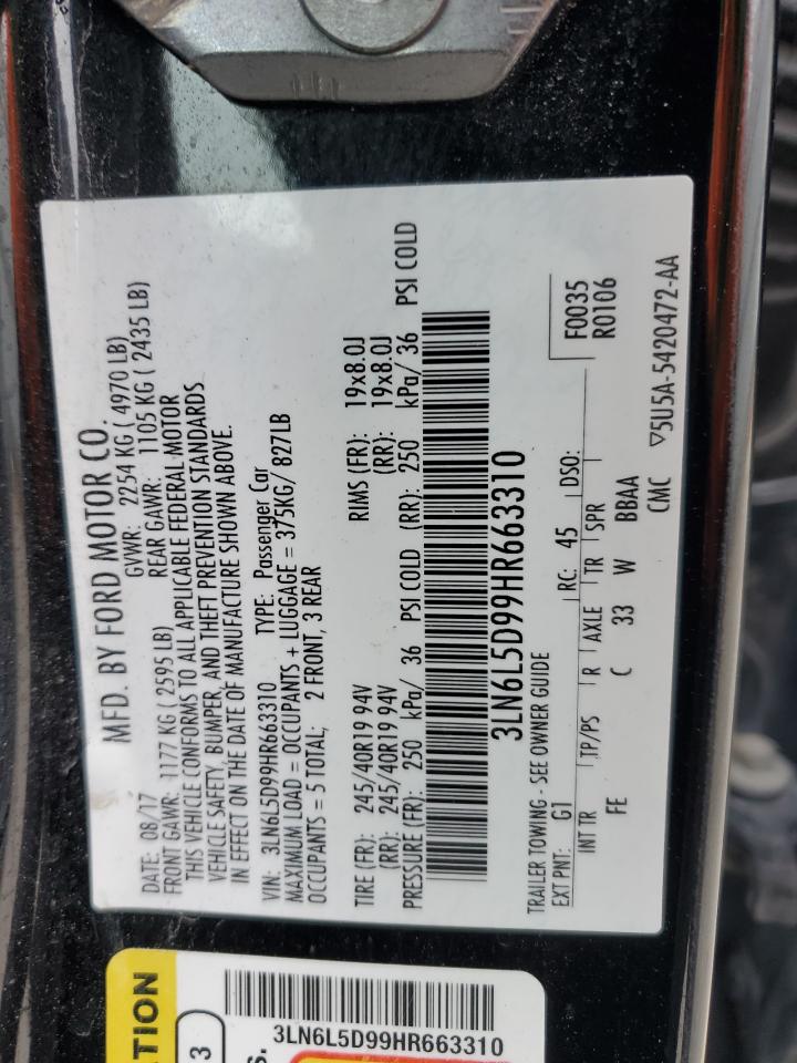 2017 Lincoln Mkz Select VIN: 3LN6L5D99HR663310 Lot: 93484685