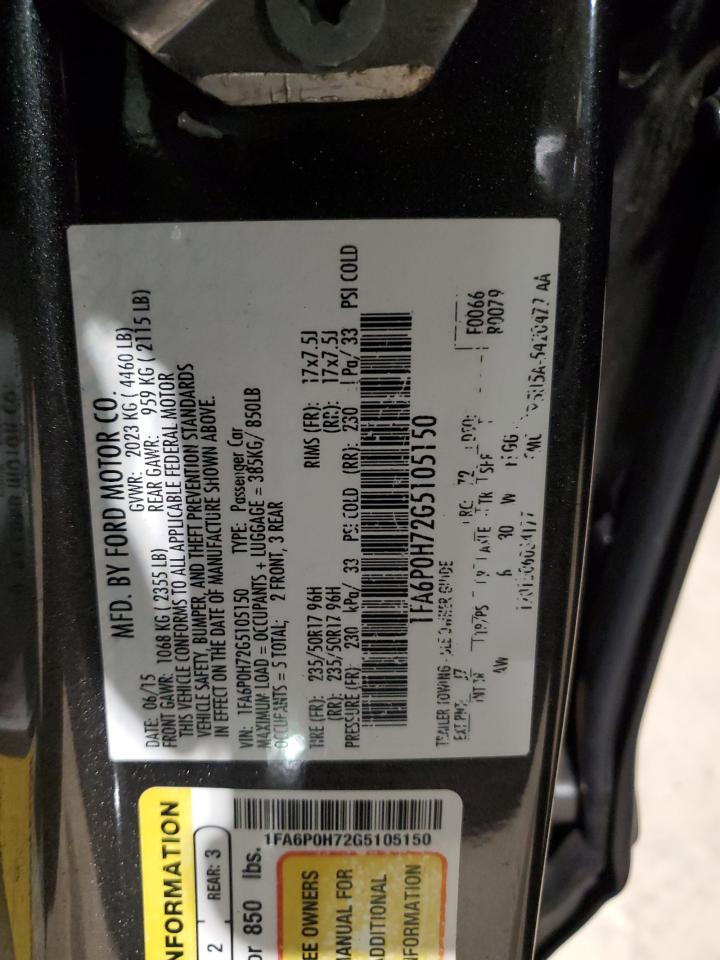 2016 Ford Fusion Se VIN: 1FA6P0H72G5105150 Lot: 91398125