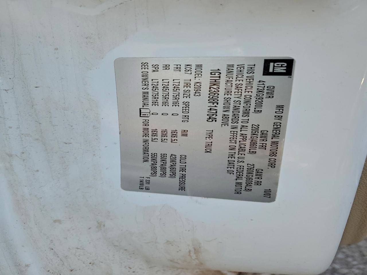 2008 GMC Sierra K2500 Heavy Duty VIN: 1GTHK23698F147645 Lot: 93998005