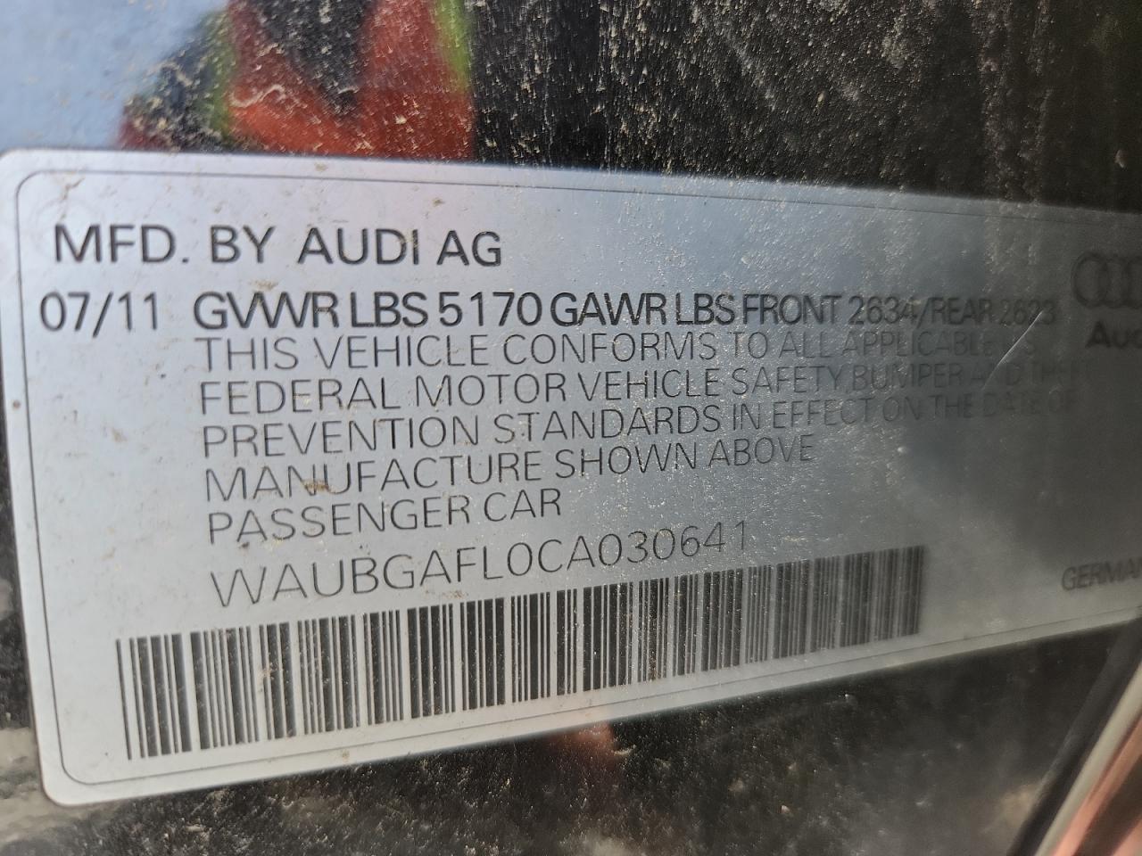 2012 Audi S4 Premium Plus VIN: WAUBGAFL0CA030641 Lot: 92346445