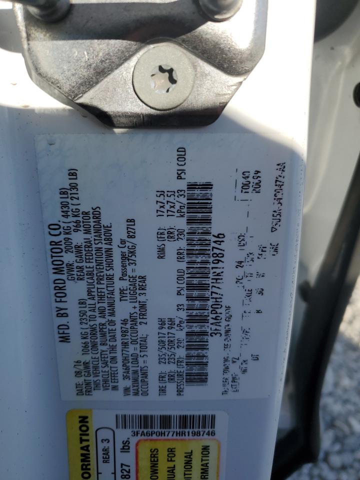 2017 Ford Fusion Se VIN: 3FA6P0H77HR198746 Lot: 91482375