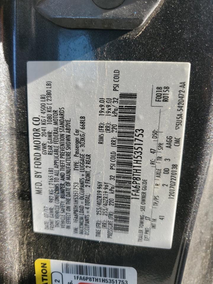 2017 Ford Mustang VIN: 1FA6P8TH1H5351753 Lot: 90241245