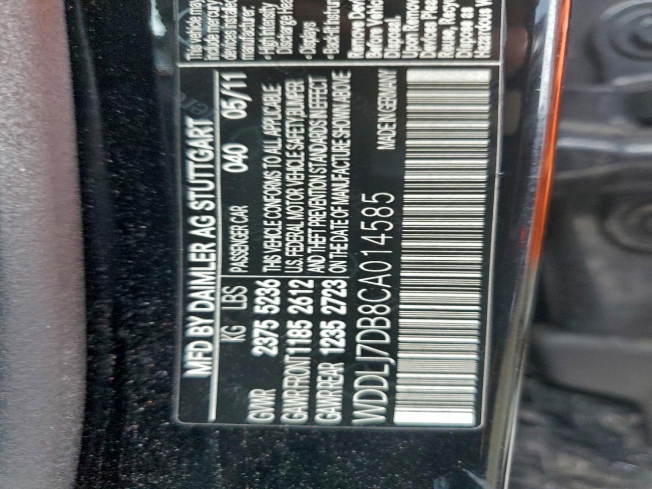 2012 Mercedes-Benz Cls 550 VIN: WDDLJ7DB8CA014585 Lot: 93065955