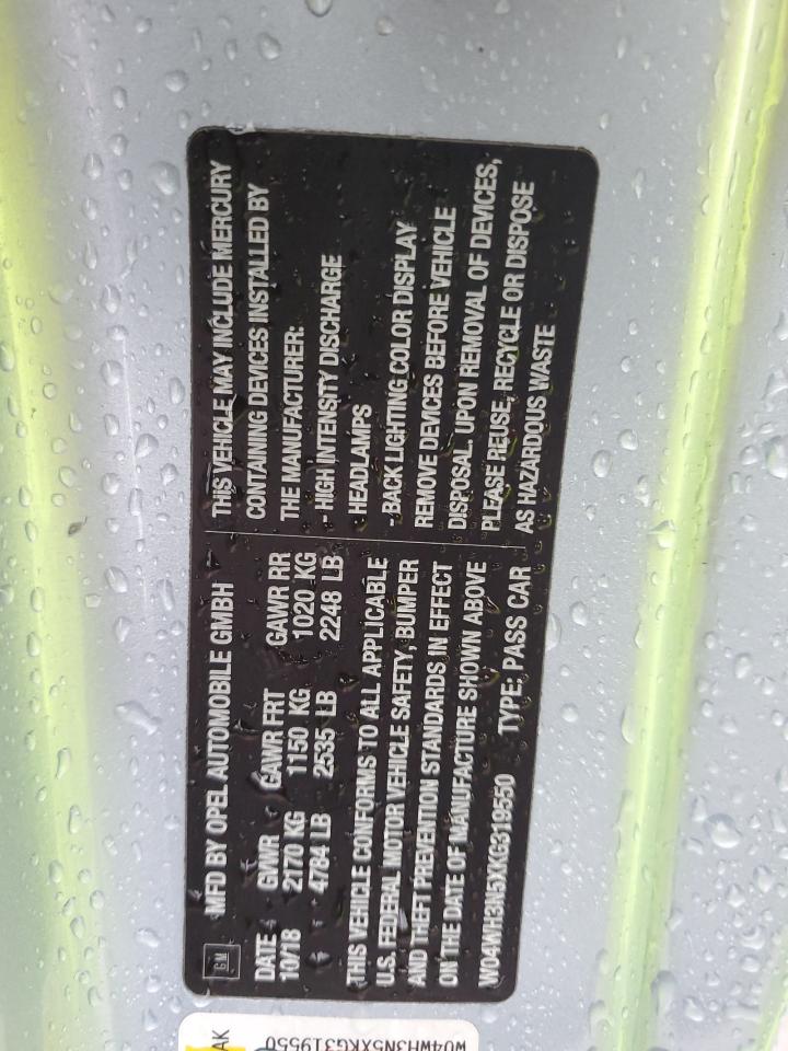 2019 Buick Cascada Premium VIN: W04WH3N5XKG319550 Lot: 92754615