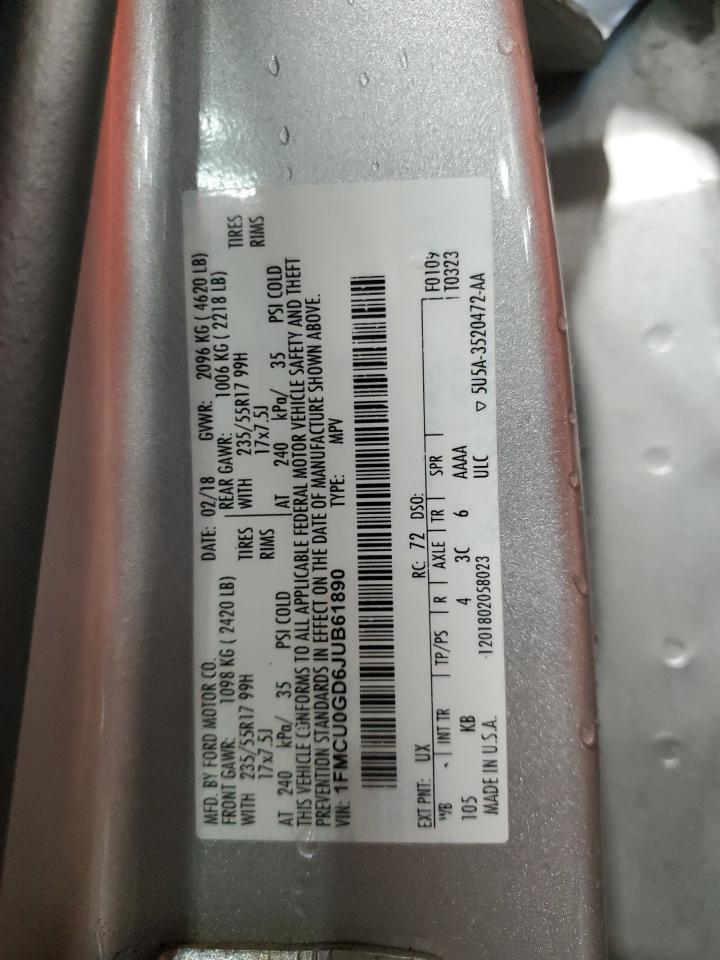 2018 Ford Escape Se VIN: 1FMCU0GD6JUB61890 Lot: 91224825