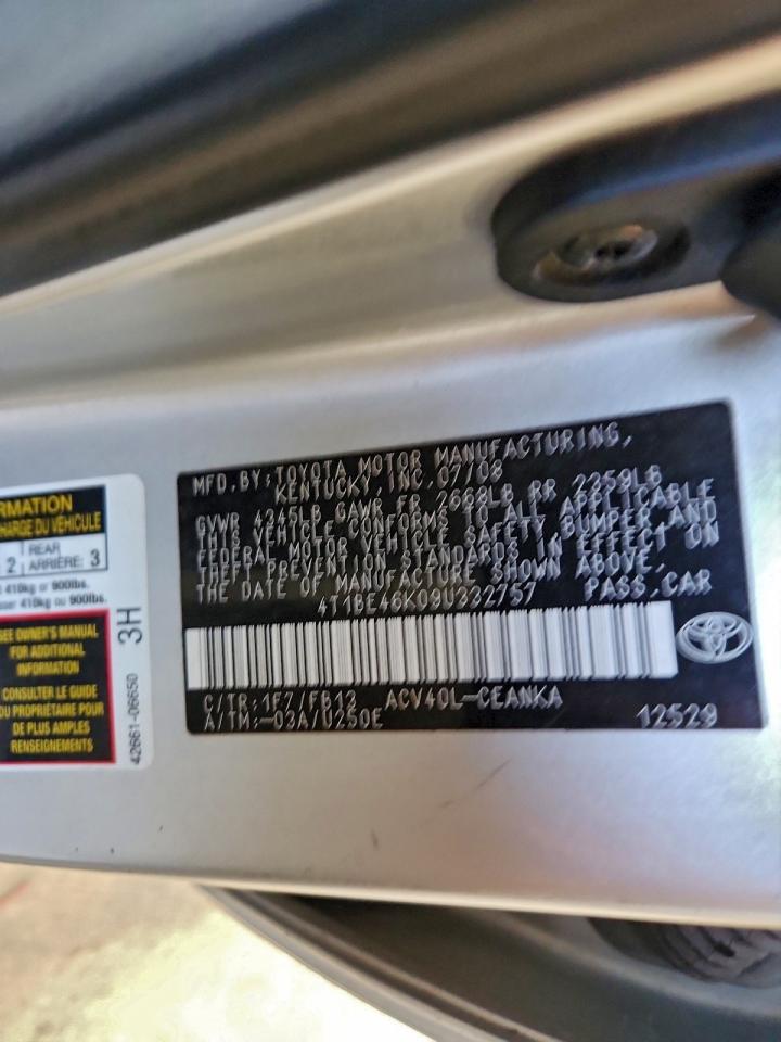 2009 Toyota Camry Base VIN: 4T1BE46K09U332757 Lot: 93761815