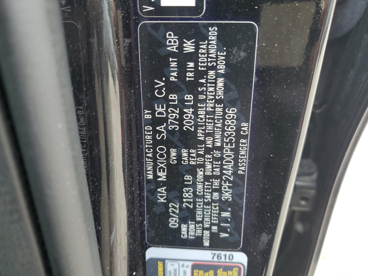 2023 Kia Forte Lx VIN: 3KPF24AD0PE536896 Lot: 91608155