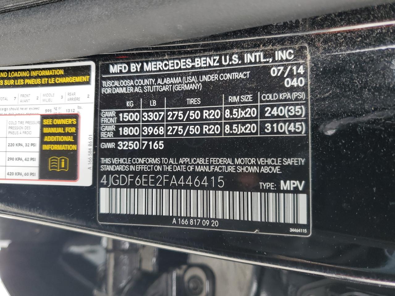 2015 Mercedes-Benz Gl 450 4Matic VIN: 4JGDF6EE2FA446415 Lot: 91101605
