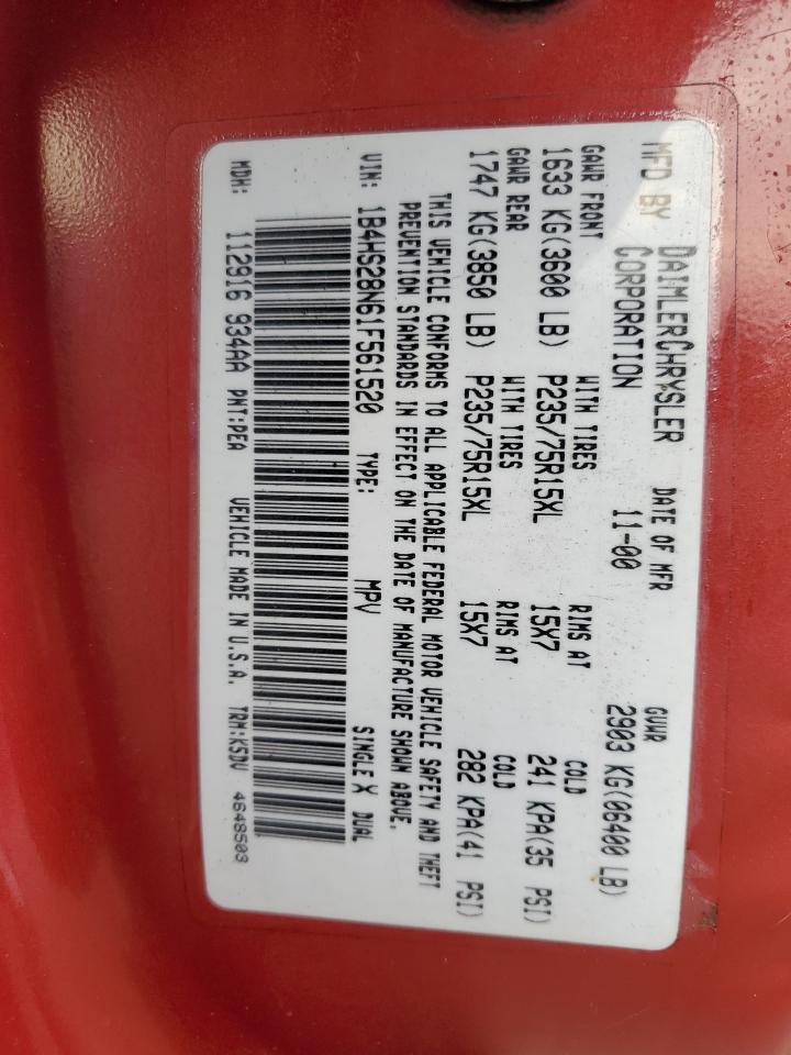 2001 Dodge Durango VIN: 1B4HS28N61F561520 Lot: 90808025