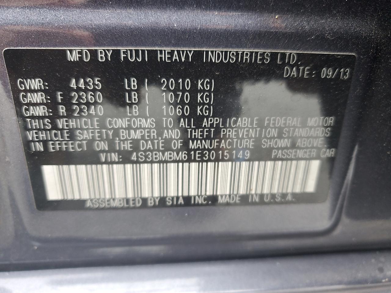 2014 Subaru Legacy 2.5I Limited VIN: 4S3BMBM61E3015149 Lot: 91775265