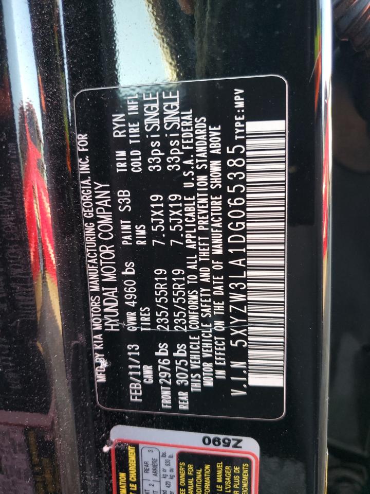 2013 Hyundai Santa Fe Sport VIN: 5XYZW3LA1DG065385 Lot: 91702005