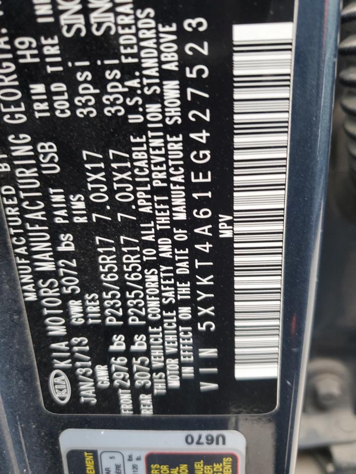 2014 Kia Sorento Lx VIN: 5XYKT4A61EG427523 Lot: 92941465