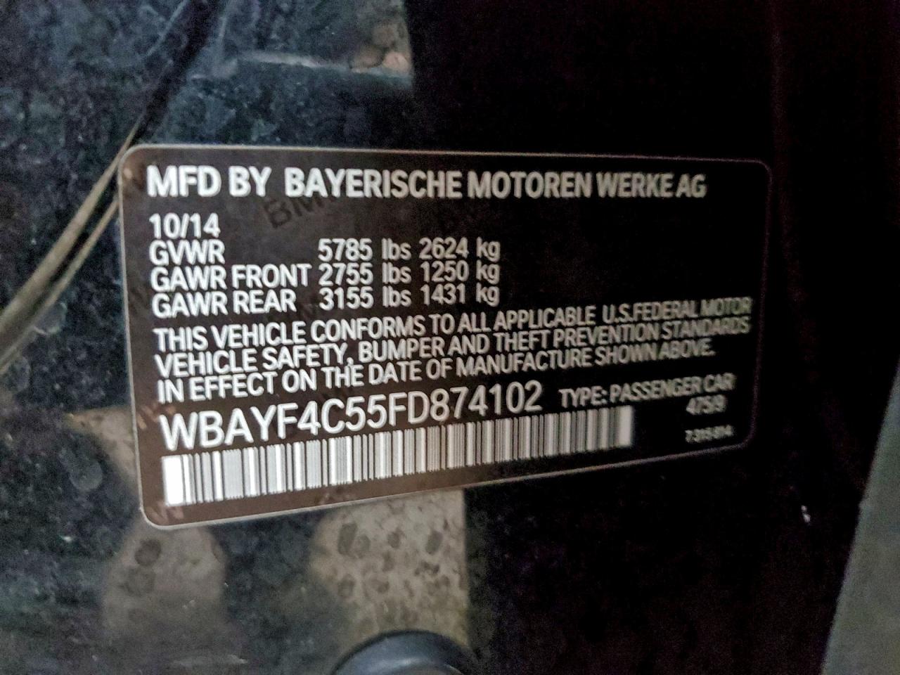 2015 BMW 740 Lxi VIN: WBAYF4C55FD874102 Lot: 94262855