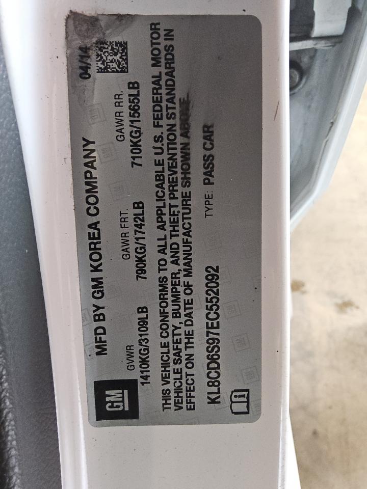 2014 Chevrolet Spark 1Lt VIN: KL8CD6S97EC552092 Lot: 91710935