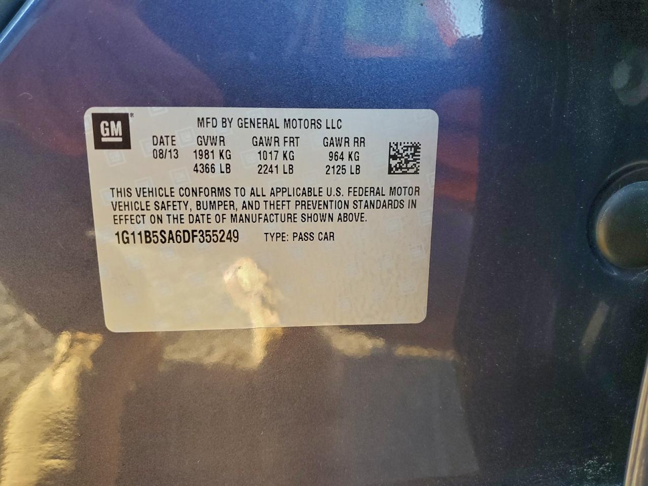 2013 Chevrolet Malibu Ls VIN: 1G11B5SA6DF355249 Lot: 93992555