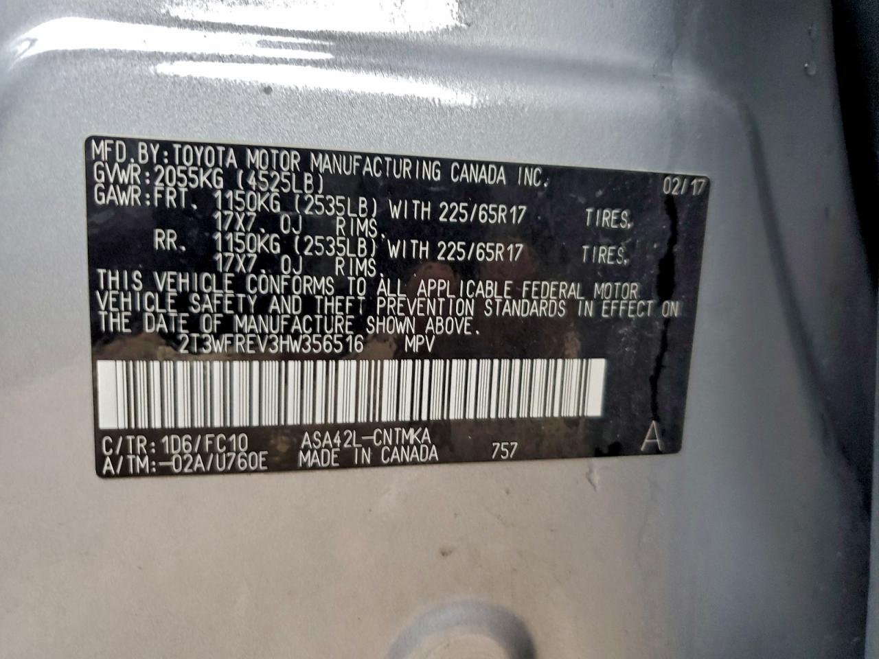 2017 Toyota Rav4 Xle VIN: 2T3WFREV3HW356516 Lot: 94219015