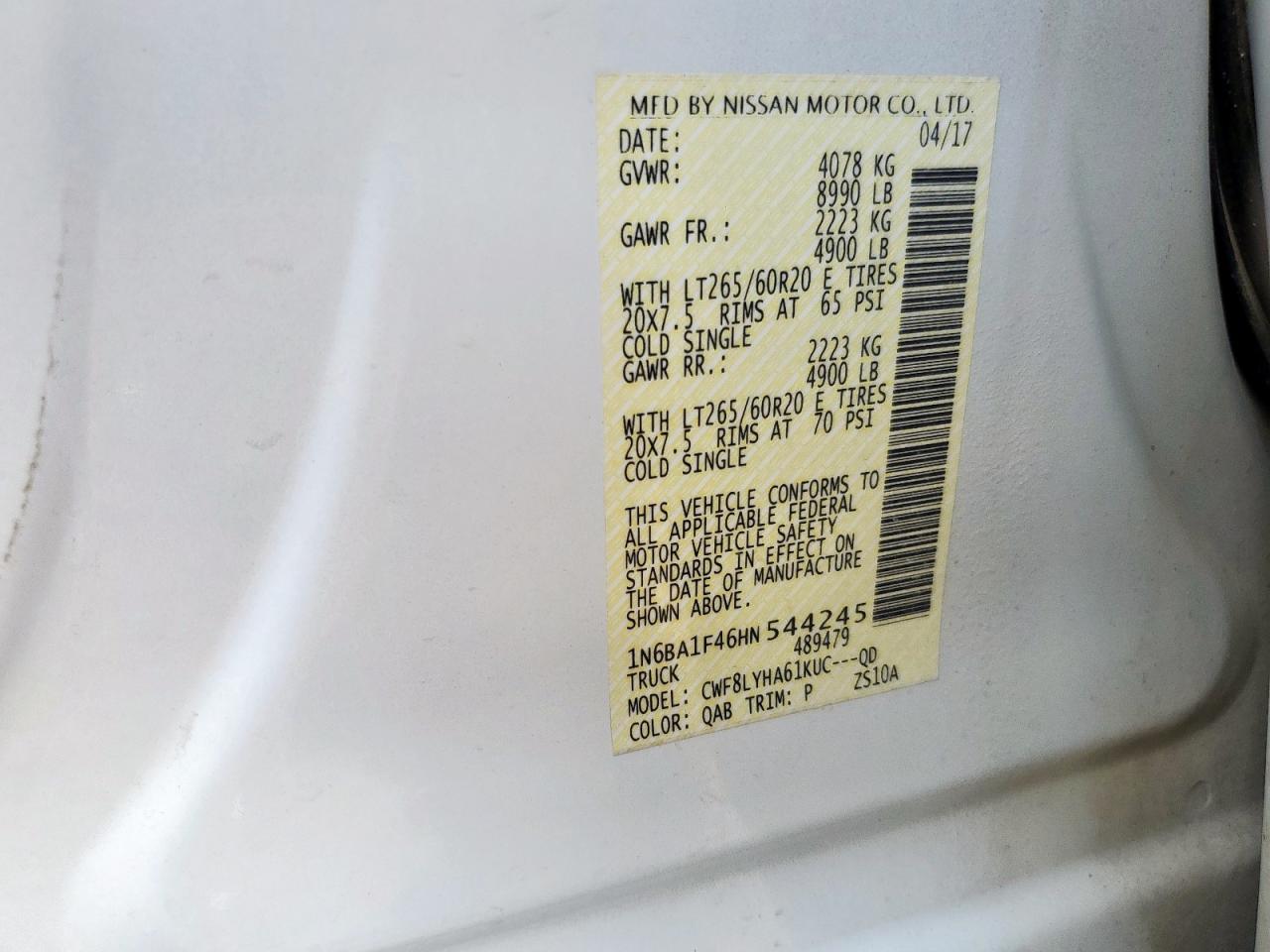 2017 Nissan Titan Xd Sl VIN: 1N6BA1F46HN544245 Lot: 92296145