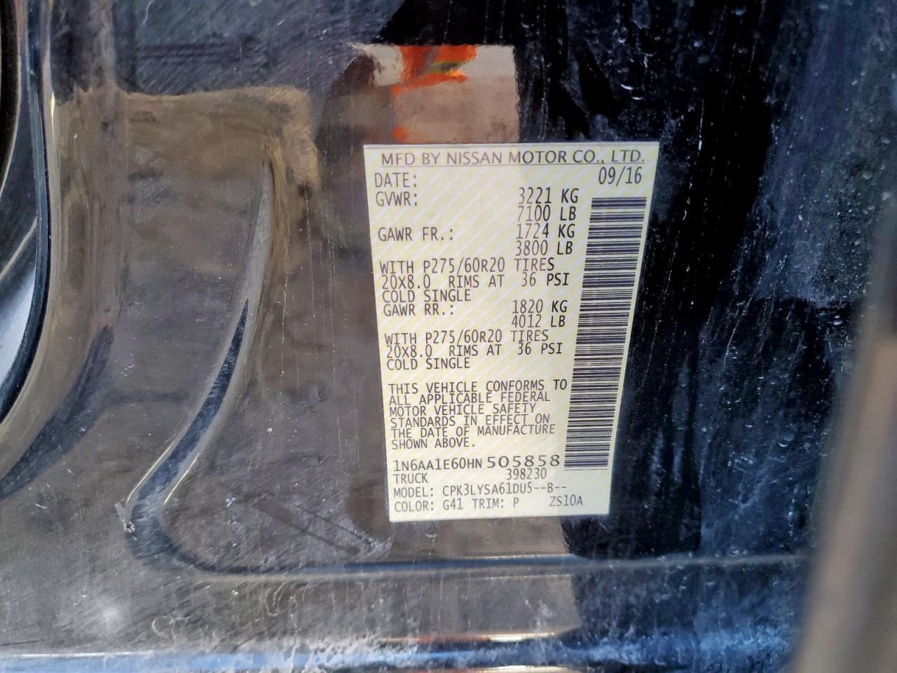 2017 Nissan Titan Sv VIN: 1N6AA1E60HN505858 Lot: 91287855