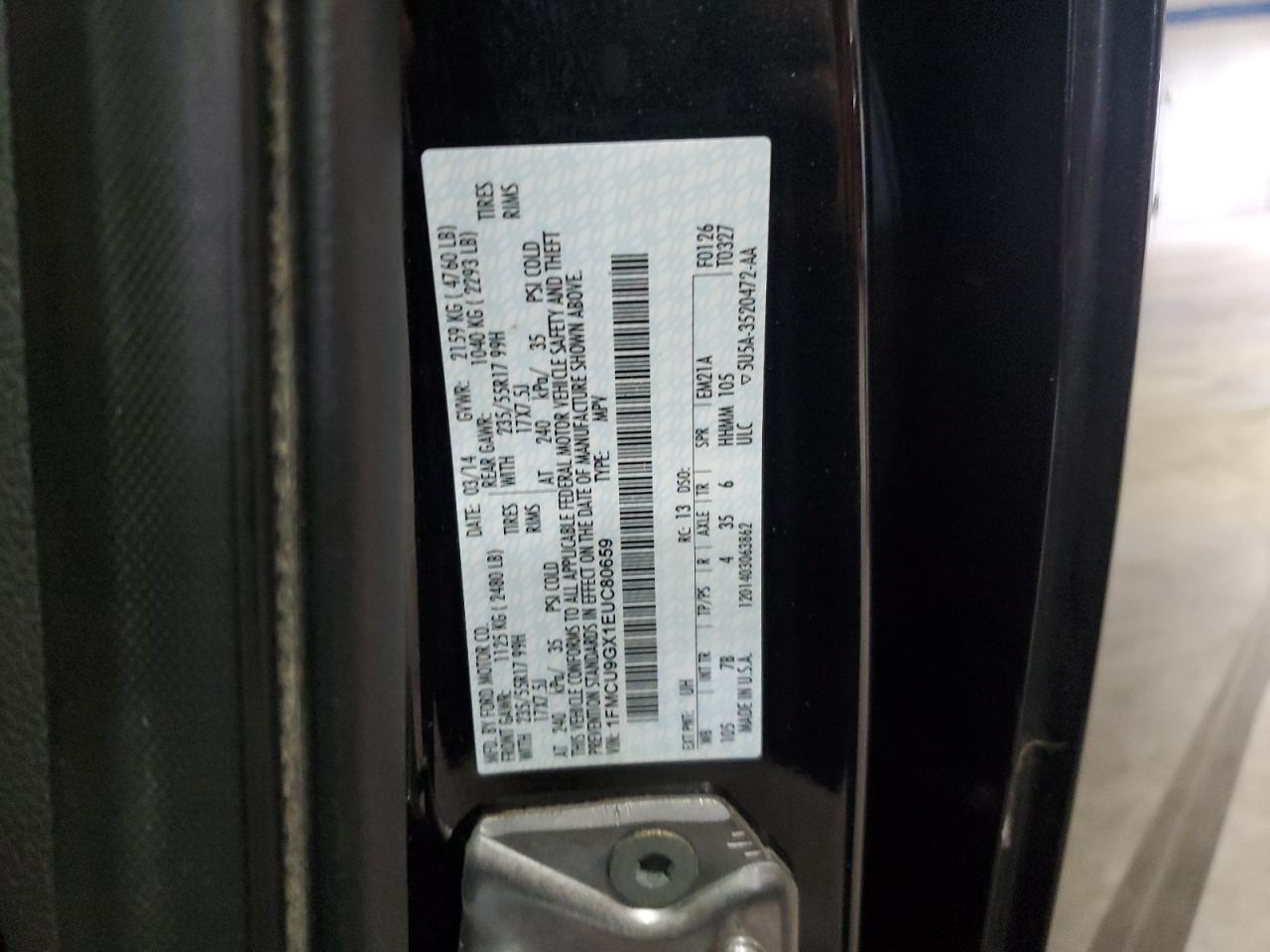 2014 Ford Escape Se VIN: 1FMCU9GX1EUC80659 Lot: 91516485