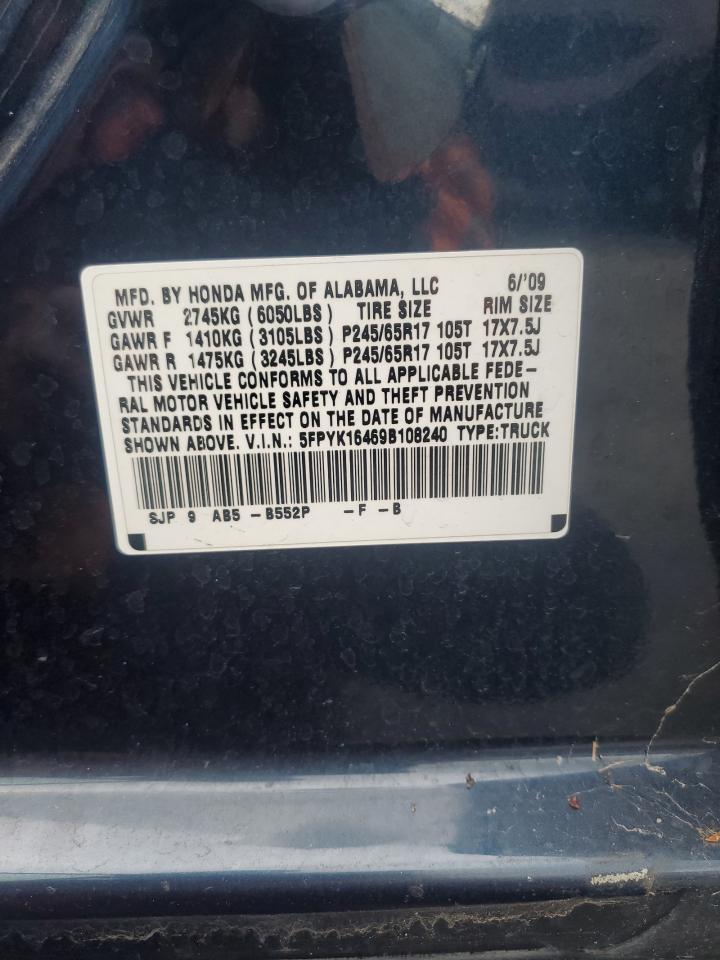 2009 Honda Ridgeline Rts VIN: 5FPYK16469B108240 Lot: 93758365