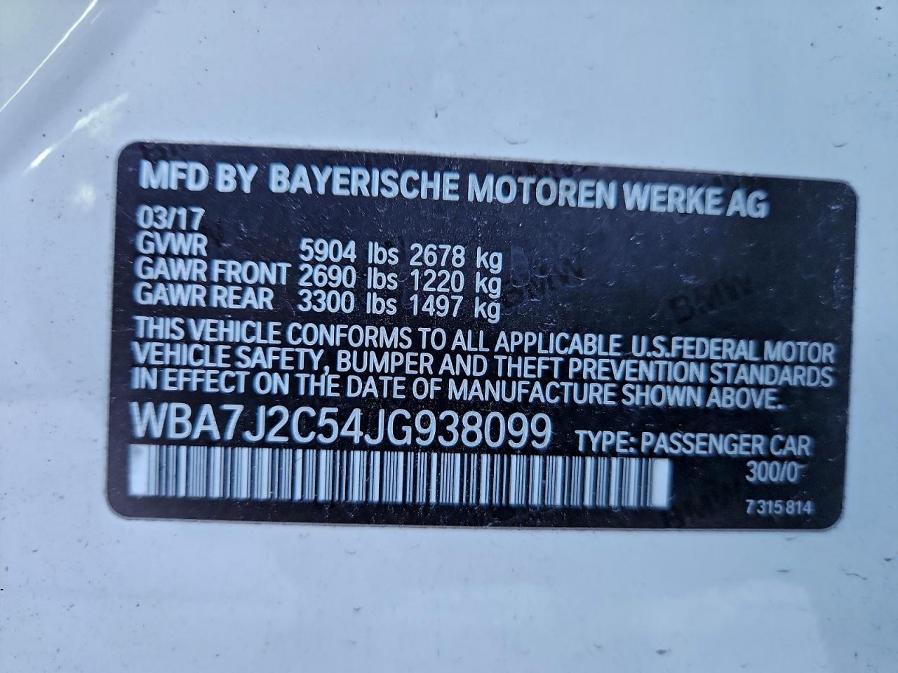 2018 BMW 740 Xe VIN: WBA7J2C54JG938099 Lot: 93768625