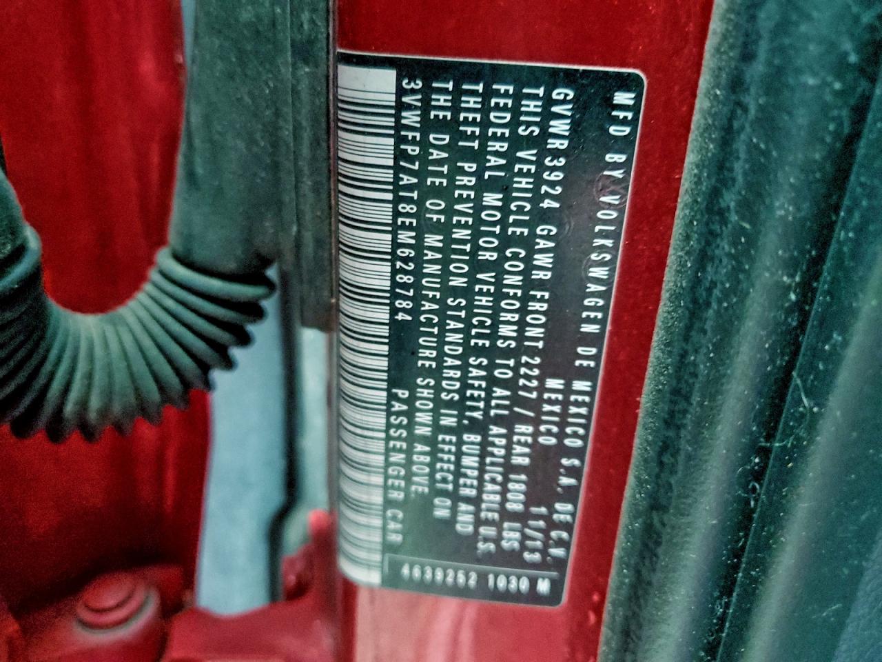 2014 Volkswagen Beetle VIN: 3VWFP7AT8EM628784 Lot: 93703005