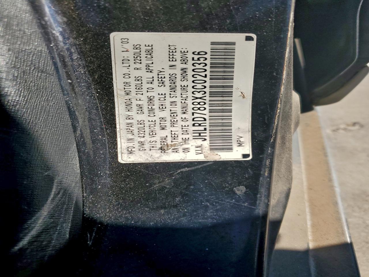 2003 Honda Cr-V Ex VIN: JHLRD788X3C020356 Lot: 93519995