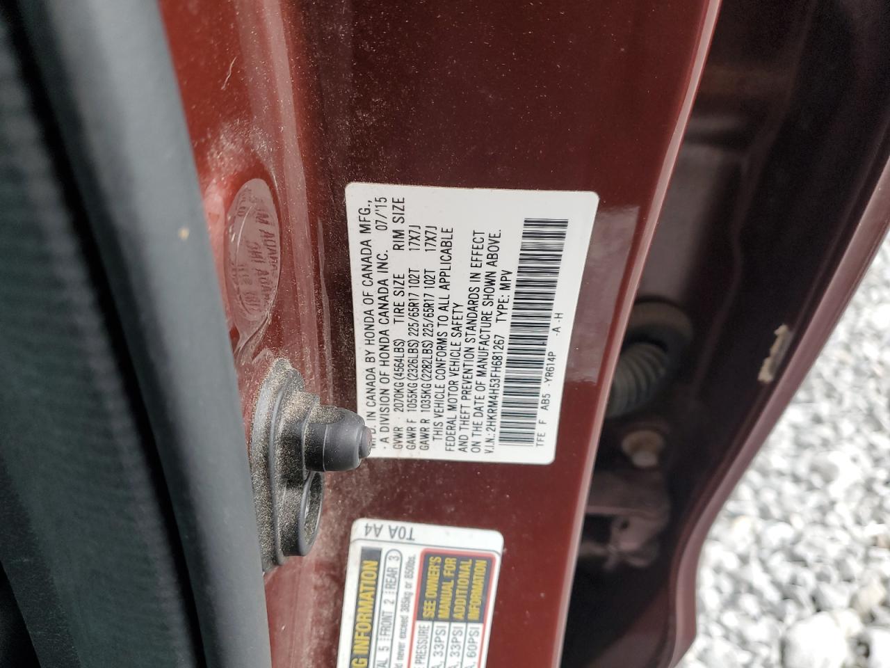 2015 Honda Cr-V Ex VIN: 2HKRM4H53FH681267 Lot: 92468615