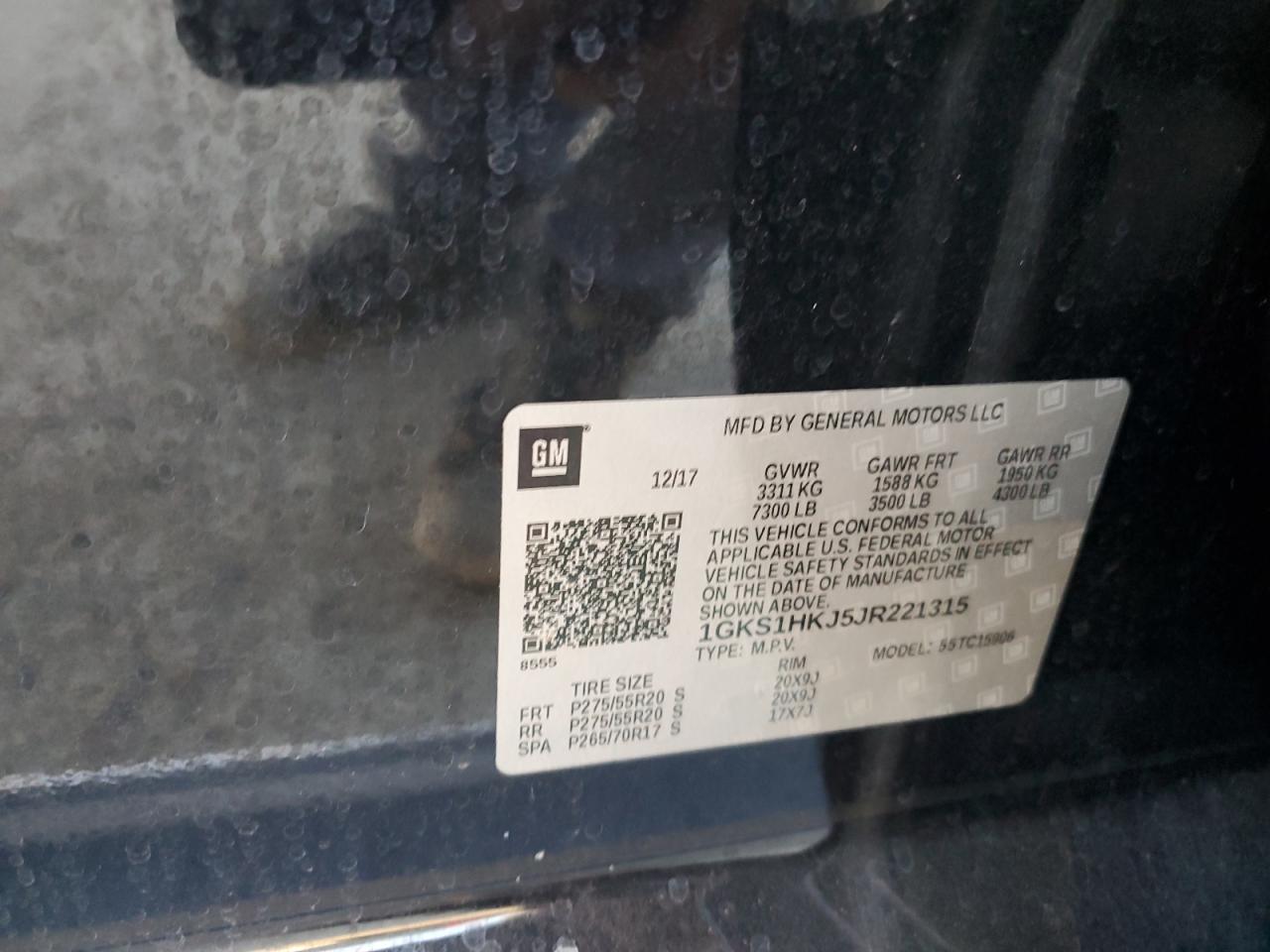 2018 GMC Yukon Xl Denali VIN: 1GKS1HKJ5JR221315 Lot: 93056815