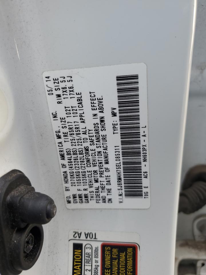 2014 Honda Cr-V Exl VIN: 5J6RM4H75EL085311 Lot: 92941095