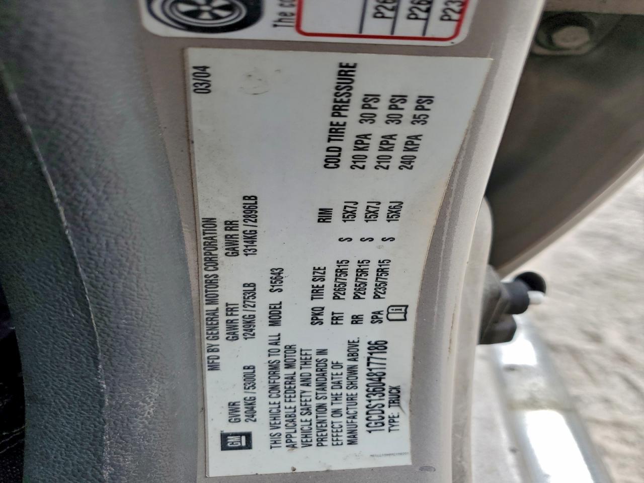 2004 Chevrolet Colorado VIN: 1GCDS136048177186 Lot: 90081665