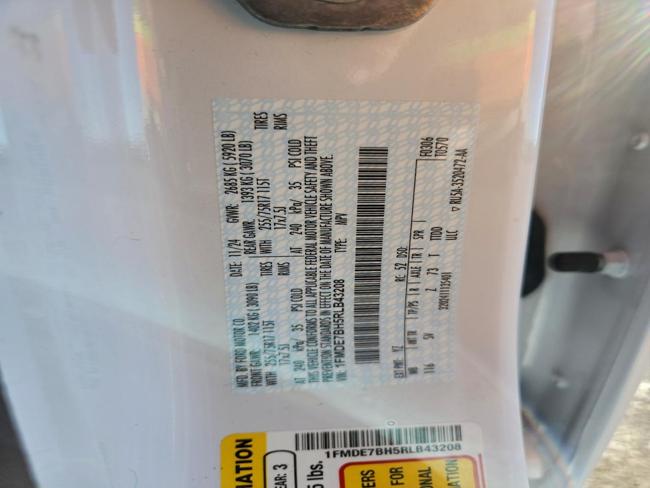 2024 Ford Bronco Big Bend VIN: 1FMDE7BH5RLB43208 Lot: 94239115