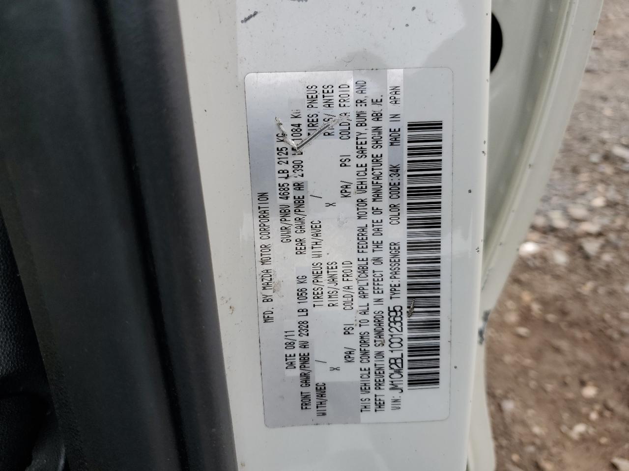 2012 Mazda 5 VIN: JM1CW2BL1C0123695 Lot: 92262415